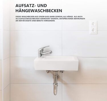 Підвісний або настільний умивальник гостьовий туалет маленький міні-умивальник Керамічний умивальник малий 36,5x18x9 см Отвір для крана праворуч (36,5 x 18 x 9 см Hahnloch Links)