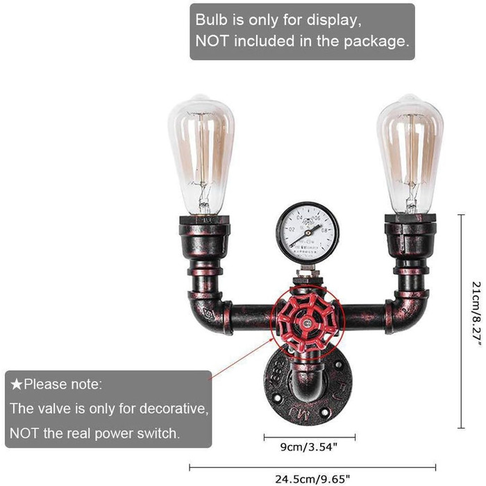 Ретро промислова водопровідна труба внутрішній настінний світильник, старовинний настінний світильник водопровідної труби, промисловий декор, стиль лофт, освітлення для бару, кафе, сходів, доріжки, ресторану, коридору, підвалу, декоративний дисплей