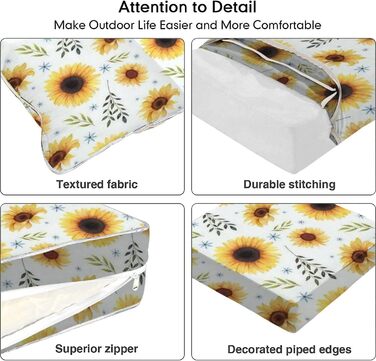 Комплект подушок для сидіння, подушка для меблів для патіо, квіти, візерунок соняшника, соняшники, паперова упаковка, змінна подушка для обідніх стільців і лавок у приміщенні та на вулиці, подушка Terras2 24'x24'x5'