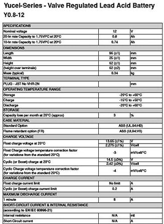 Акумулятор Yucel Y0.8-12 (замінює NP0.8-12 Yuasa)