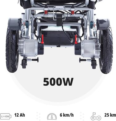 Складна електрична інвалідна коляска потужністю 500 Вт, легкий, портативний подвійний двигун для людей похилого віку важить лише 24 кг Пульт дистанційного керування підтримує до 130 кг Підголівник в комплекті, 8000R