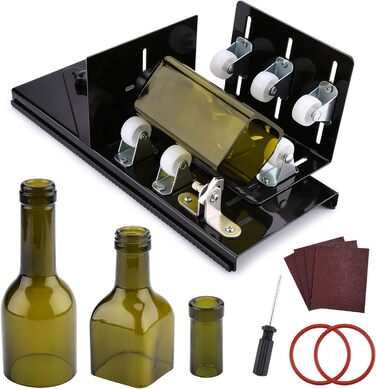 Різак для скляних пляшок, Fixm Bottle Cutter Оновлена версія, круглі, квадратні пляшки та шийки для пляшок, підходить для пляшок вина, пива, віскі, шампанського, води та лимонаду (чорний)