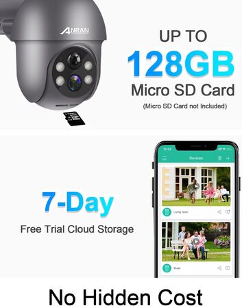 Камера спостереження ANRAN 2K, зовнішня батарея, Wi-Fi, поворотна на 360 градусів бездротова камера спостереження з сонячною панеллю, PIR-детектор руху з прожектором, 2-стороннє аудіо, нічне бачення, Q01 сірий, 2 шт.
