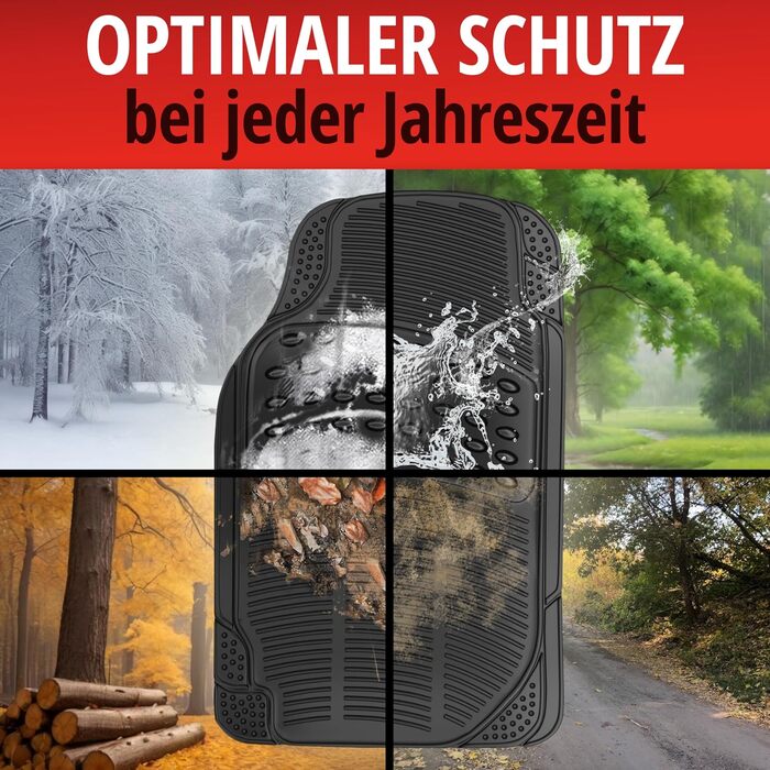 Універсальний автомобільний набір гумових килимків WALSER Spartacus, автомобільні килимки можна нарізати за розміром в 4 шт. и, універсальний протиковзкий килимок автомобіль, автомобільні килимки для простору для ніг чорний