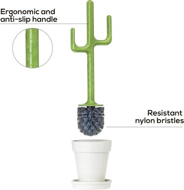 Набір щіток для туалету - наддовга ручка - 12,5 x 11,5 x 39 см - колекція кактусів - підставка для горщика з блюдцем - міцна щетина - зелений