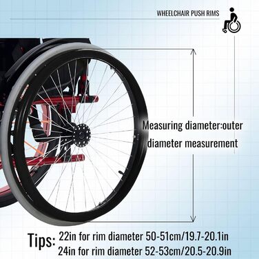 Колеса для інвалідних візків, 24-дюймові колісні диски, протиковзкі 24-дюймові - Колеса для інвалідних візків, чорні, 22 дюйми Black Black 22 дюйми