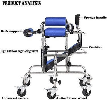Практичні ходунки для реабілітації дітей, допоміжний засіб для ходьби, регулювання висоти та ширини, подвійна підтримка передпліччя та функція гальма, з 4 основними колесами та 2 висувними бічними колесами