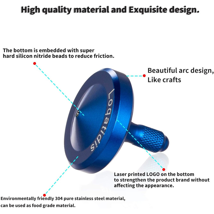 Металевий гіроскоп LOQATIDIS з нержавіючої сталі, час обертання більше 8 хвилин, вбити час розваги декомпресійний гіроскоп іграшка, легка робота весела іграшка непосида (L/Jewel Blue)