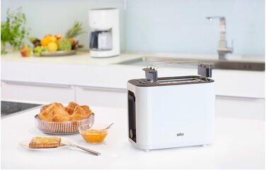 Тостер Braun Household HT 3010 WH Подвійний слот Знімний ящик для крихт Функція підігріву та розморожування 7 ступенів прожарювання Окрема насадка для пучка Білий