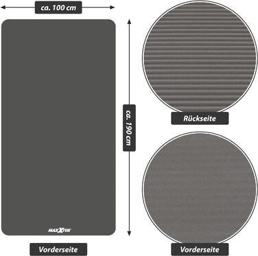 Килимок для йоги MAXXIVA - 190x60x1,5 см або 190x100x1,5 см, з ременем для перенесення, не містить фталатів, не ковзає, вибір кольору - гімнастичний килимок, килимок для фітнесу, спортивний килимок, килимок для вправ, килимок для вправ (190x100 см, сірий)