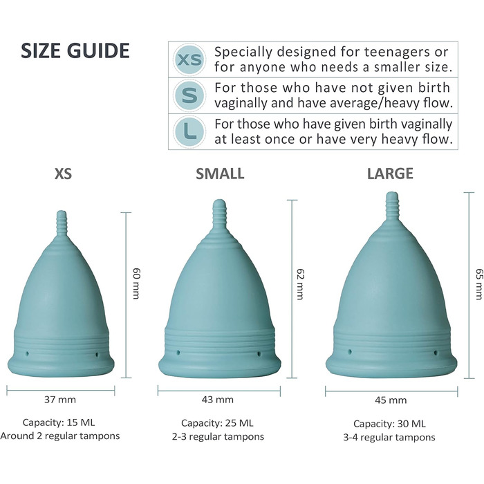 Медична силіконова чашка для місячних без BPA - 12 годин носіння - Екологічна та гіпоалергенна жіноча гігієна - розміри XS, S, L (XS)