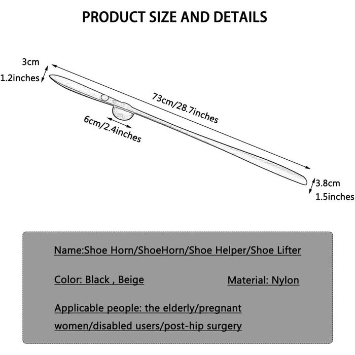 Ріжок для взуття в японському стилі, дуже довга ручка, зручний у зберіганні магнітний гаджет для взуття, не потрібно згинати (колір чорний, розмір 73 х 3,8 см) (колір s 73 * 3,8 см чорний