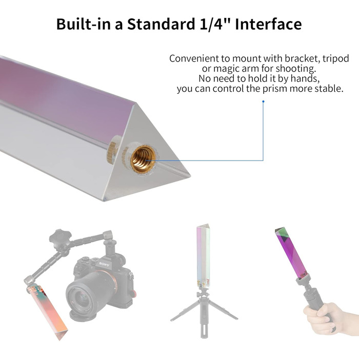 Трикутна призма Selens трикутна призма для фотографування з кришталевою мембраною з різьбовим отвором 1/4', трикутна призма з кришталевого скла для професійної оптики, створює ефект легкої веселки для фотографів