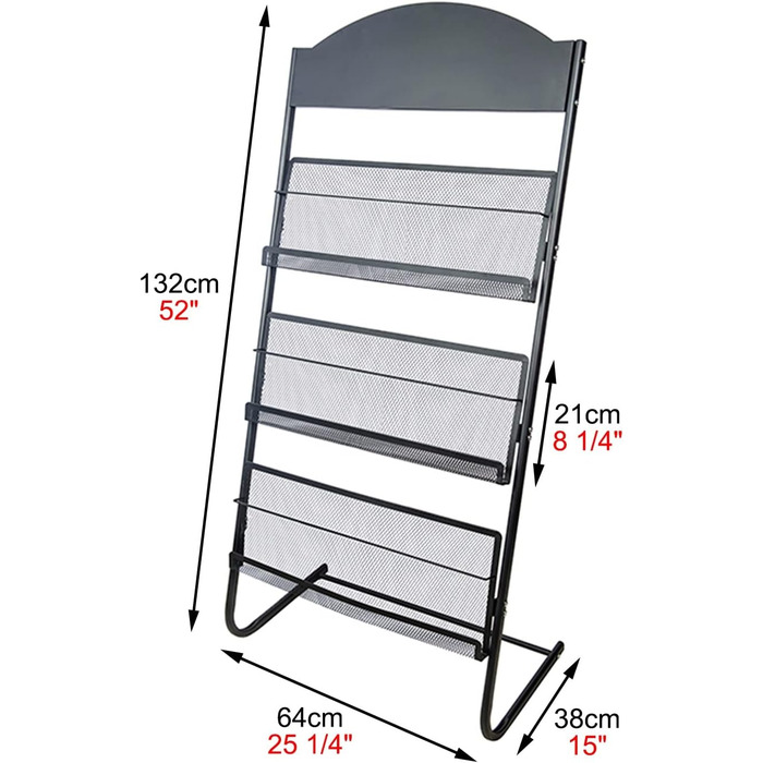 Чорний підлоговий тримач для журналів, високі металеві полиці для зберігання журналів, тримач для газет для вітальні вдома, комерційного офісу