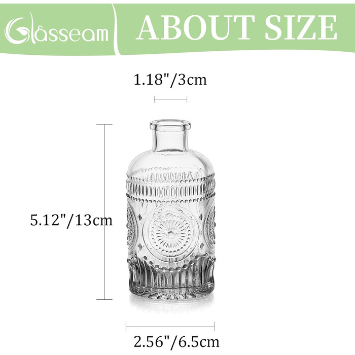 Маленька квіткова ваза кришталеве скло старовинні скляні вази, набір з 6 прозорих міні-ваз одна квіткова ваза скляна прикраса пляшка ваза троянда ваза сучасна для прикраси весільного столу вітальня ванна кімната, висота 13см 6 13см