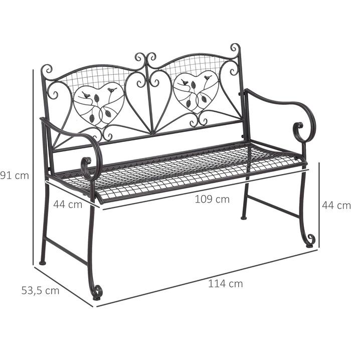 Лавка для саду Outsunny 2-місна паркова лавка зі спинкою до 220 кг Садові меблі атмосферостійка антикварна металева кава 114 x 53.5 x 91 см