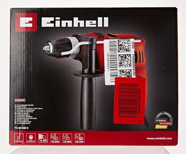 Ударний дриль Einhell TC-ID 650 E (650 Вт, свердління Ø деревини 25 мм, бетону 13 мм, металу 10 мм, обмежувач глибини по металу, гачок для ременя)