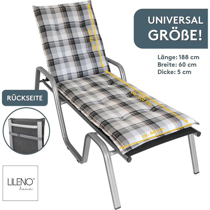 Чохол на шезлонг LILENO HOME as Комплект з 1 - Roll Lounger в кольорі Check Grey - Чохол для садового шезлонга ідеально підходить для пляжного шезлонга - Чохол на подушку для садового шезлонга (188x60x5см) Комплект з ук - Шезлонг на колесах Check Grey