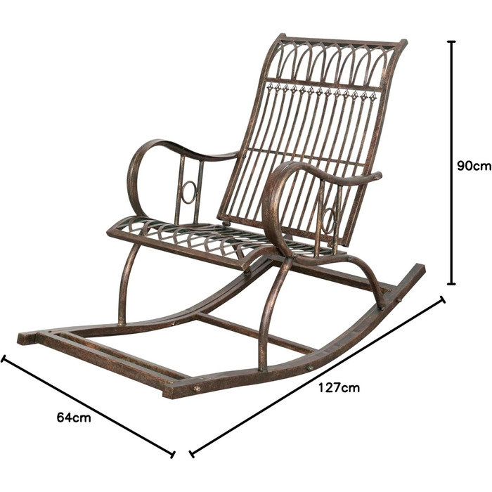 Залізний стілець Biscottini 127x64x90 см садові стільці металеві крісло-качалка на відкритому повітрі садове крісло залізне антикварне крісло-качалка садове садове крісло металеве