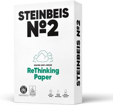 Папір для принтера Steinbeis No. 2 перероблений папір формату DIN A4 80 г/м, білий і без хлору, високоякісний копіювальний папір на 2500 (5 x 500) аркушів ISO 80 / CIE 85