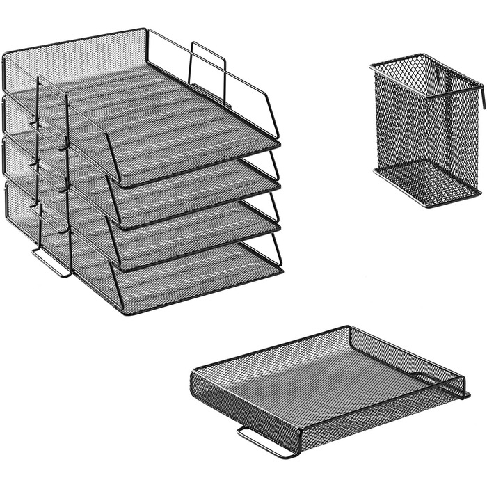 Рівнева багатошарова поштова скринька, офісний стіл, органайзер для паперу, лотки для файлів, аксесуари для паперу, листів, настільний тримач із тримачем для ручки (чорний), 5-