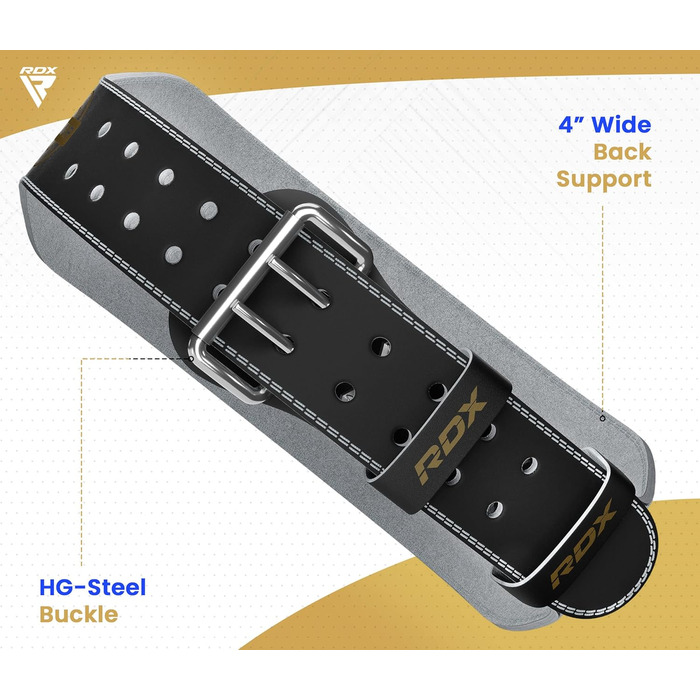 Пояс для важкої атлетики RDX шкіряний 4 і 6, пряжка тренувального ременя з регульованими отворами, пояс для силових тренувань Powerlifiting Fitness Strength Training Bodybuilding, м'який пояс для важкої атлетики в тренажерному залі, чоловіки жінки (2XL пі