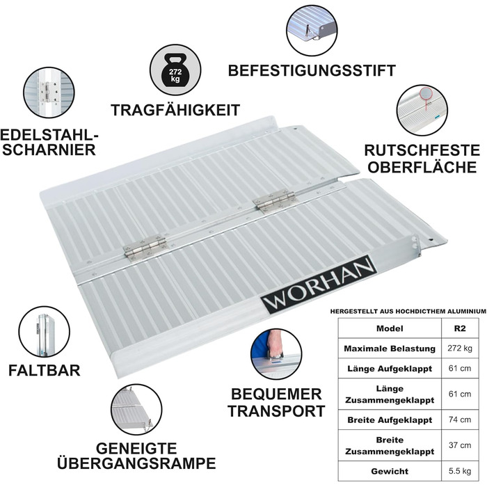 Рампа для інвалідного візка складна 272 кг складна рампа для інвалідного візка мобільна алюмінієва велика вибірка R2. 61 см (скласти один раз)