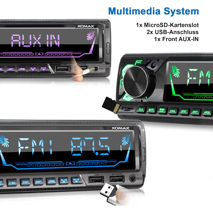 Автомобільна стереосистема XOMAX XM-R282 з FM RDS, гучний зв'язок Bluetooth, USB, SD, MP3, ID3, 2-й порт USB з функцією заряджання, AUX-IN, 1 DIN