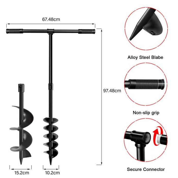 Земляний шнек Ручний, Бур для земляних отворів Ручний земляний бур, Садовий бур Ø 100 мм і 150 мм Довжина 960 мм, Ручне свердло Земляний шнек Сівалка Сівалка Марганцева сталь Сівалка Сівалка для марганцевої сталі, Сівалки для квітів Копання отворів Ручний