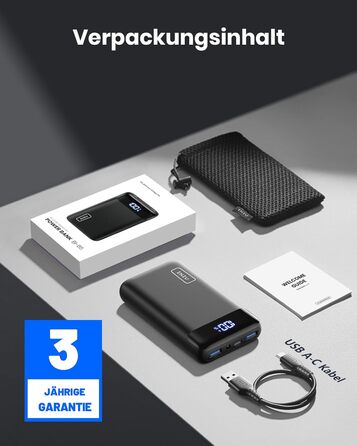 Вт Powerbank маленький, але потужний 20000 мАг (USB C вхід і вихід), PD 3.0 QC 4.0 зовнішні акумулятори для мобільних телефонів зі світлодіодним дисплеєм, сумісний з iPhone 16 15 14 13 12 Pro Max Samsung iPad Huawei чорний, 22,5