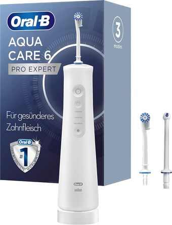 Бездротовий іригатор для порожнини рота Oral-B AquaCare 6, 3 змінні насадки, біла/сіра та електрична зубна щітка Genius X, 6 режимів чищення для догляду за зубами, додаток зі штучним інтелектом і Bluetooth, чорний