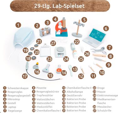 Дитячий дерев'яний набір для гри в наукову лабораторію з мікроскопом, пробірками та багато іншого, іграшка-лікар для рольових ігор, 29 шт. для дівчаток та хлопчиків 3, 4, 5 років