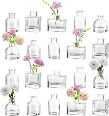 Маленькі вази для прикраси столу 20pcs Clear Mini Vases Set Різні прикраси вази скло, маленькі скляні вази міні-скляні пляшки вази прикраси, маленькі вази для квітів для весілля прикраса вечірки прикраса вітальні 20pcs Clear