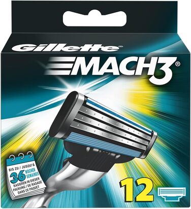 Знята з виробництва модель Gillette Mach3 леза для бритви, 12 шт. 12 шт. (1 упаковка)