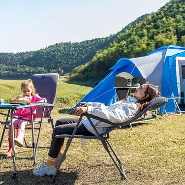 Крісло для кемпінгу TIMBER RIDGE Складне з високою спинкою Розкладне крісло Розкішне м'яке садове крісло з 7 положеннями регулюється для табору, саду, балкона Завантаження 150 кг Сірий Сірий