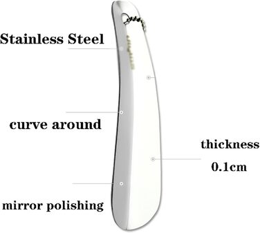 Ріжк для взуття з довгою ручкою, міні-ріжок, легкий, зручний для перенесення помічник як ріжк для взуття, виготовлений з нержавіючої сталі, для людей похилого віку, чоловіків, жінок, дітей або дорослих
