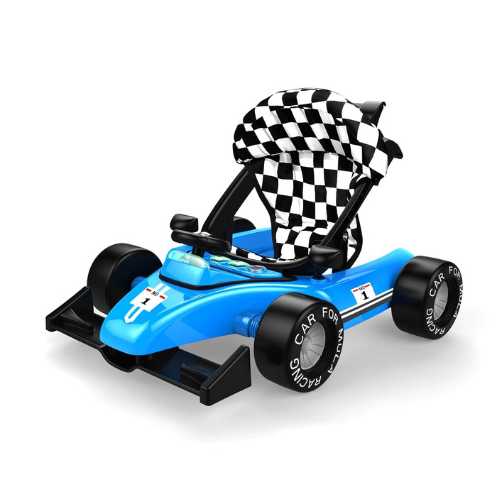 Ходунки Sun Baby 3in1 з регульованим по висоті автомобілем, Formula Racing, інтерактивні та складні з запобіжним стопором, кнопками, світлом і звуком від 6 місяців (синій)