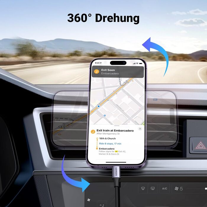 Тримач для телефону UGREEN Автомобільний магніт Вентиляція MagSafe Автомобільне кріплення Поворотний тримач телефону на 360 Автомобільний тримач для телефону Сумісний з iPhone 15/14/13/12 Pro Max Mini та всіма смартфонами