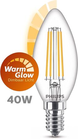 Лампа PHILIPS LED Classic E14, 40 Вт, форма свічки, прозора, теплий білий