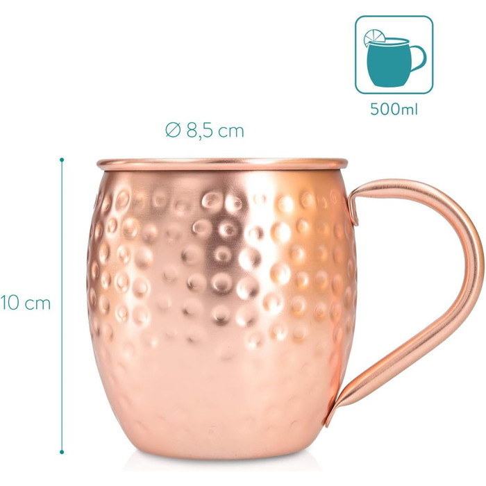 Набір кухлів Navaris Moscow Mule Mug Набір з 4-х мідних кухлів - 4-х мідні кухлі для пива Москва Мул Джин - Коктейльний кухоль кований - Кухоль з нержавіючої сталі з міддю - Набір з 4-х, кований