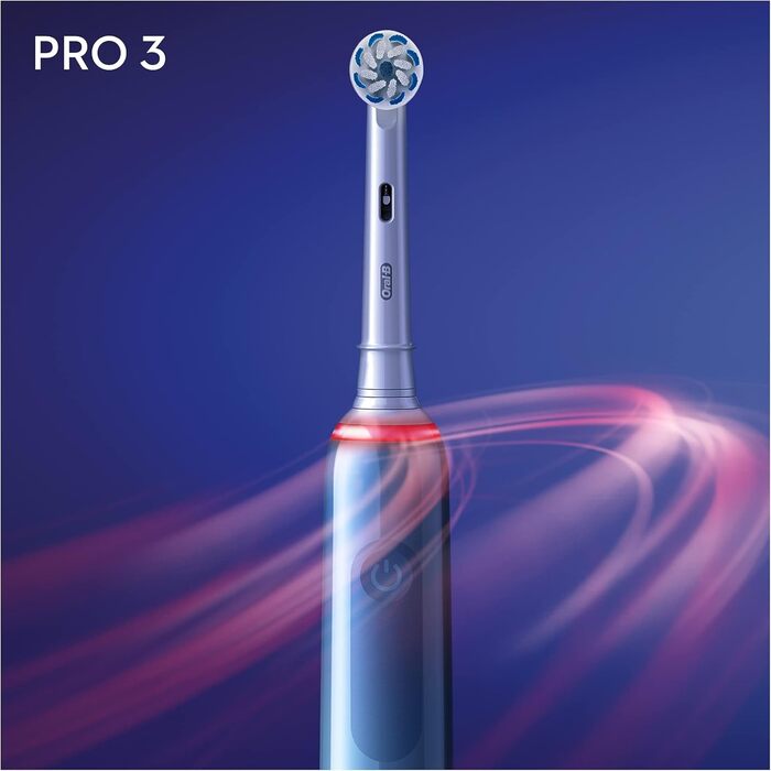 Електрична зубна щітка Oral-B PRO 3 3000 Sensitive Clean, з 3 режимами чищення, включаючи чутливий і візуальний контроль тиску на 360 для догляду за зубами, розроблений Braun, blau Blau Single