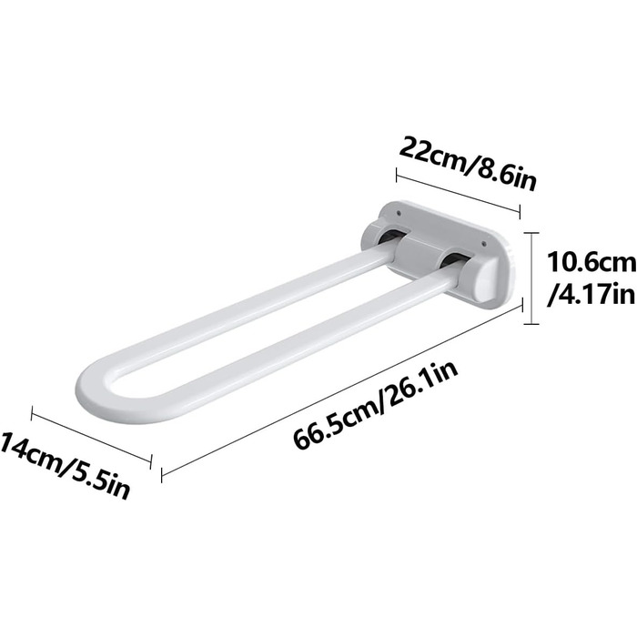 Безпека ванної кімнати з нержавіючої сталі, 26-дюймовий складаний і загвинчуваний поручень для ванної кімнати, поручні для літніх людей, поручні з нержавіючої сталі, душова кабіна з поручнею (білий)