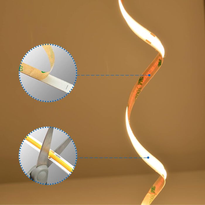 Світлодіодна стрічка TTWAY COB 2700K Теплий білий, 5M з можливістю затемнення 24 В гнучкий набір світлодіодних стрічок COB, 480 світлодіодів/м, блок живлення GS, з радіочастотним пультом дистанційного керування, CRI90 яскраве світло під шафою для телевізо