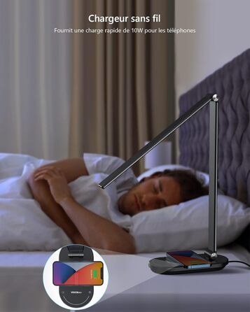 Світлодіодна лампа VOCOlinc Smart Desk Lamp з бездротовою зарядкою 10 Вт, сумісна з HomeKit/Alexa/Google Home, плавне затемнення, голос/додаток/сенсорне керування, з таймером, функцією пам'яті DL2202