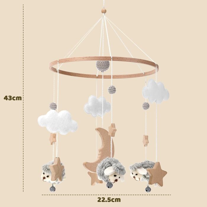 Мобільне дитяче ліжко Collazoy, дерев'яний мобільний мобільний дитячий дзвіночок, мобільний дитячий кулон Moon Star, дерев'яний мобільний дитячий дзвіночок, подарунок для дівчинки чи хлопчика (B)