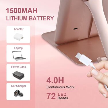 Дзеркало для макіяжу MKUMIR 1500mAh, що перезаряджається, зі світлом 1/15 шт. Дзеркало зі світлом, складне, 3 кольорові режими та настільне дзеркало з регулюванням яскравості для подорожей додому рожеве золото