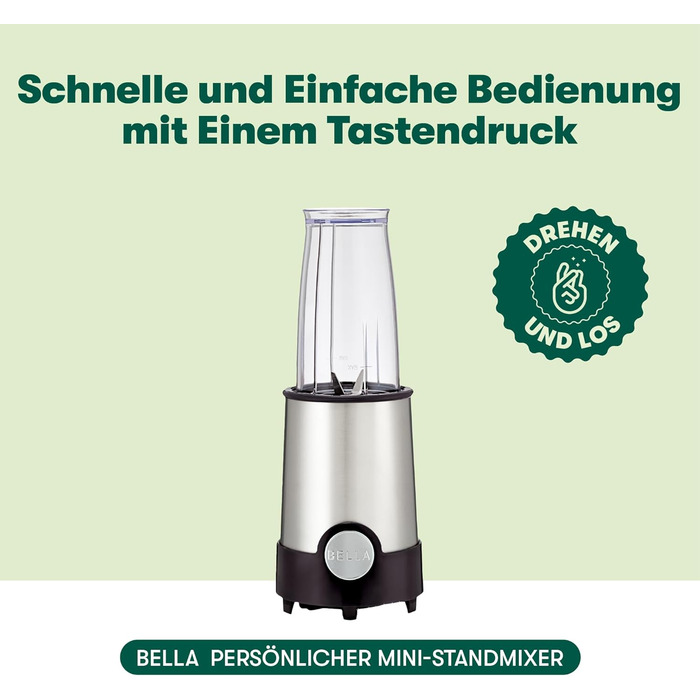 Ракетний блендер персонального розміру BELLA, ідеально підходить для смузі, коктейлів і здорових напоїв, легко подрібнюється, основа з двигуном 240 Вт, набір блендерів з 12 предметів, міксер з нержавіючої сталі/чорного 12 предметів Steel & Black