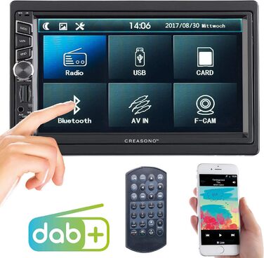 Автомагнітола Creasono 2DIN DAB автомагнітола 2-DIN-DAB/FM, сенсорний дисплей, Bluetooth, гучний зв'язок гучного зв'язку, 4х45 Вт (автомагнітола з камерою заднього виду DAB, автомагнітола DAB з Bluetooth MP3, автомобільні системи гучного зв'язку)