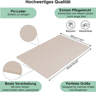 Набір з 6 бежевих шкіряних килимків, що витираються, термостійких килимків зі шкіри PU, водонепроникних 42x30 см для домашньої кухні, ресторану та готелю Toprance