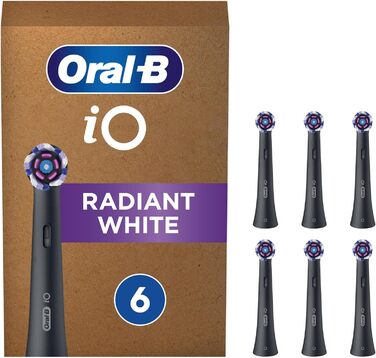 Щітки Oral-B iO Radiant White для електричної зубної щітки, 6 шт. , відбілююча чистка зубів, насадка-щітка для зубних щіток Oral-B iO, упаковка для поштової скриньки, чорна 6 шт. Чорний